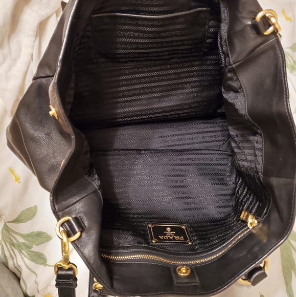 Prada black leather gold hobo tote purse bag used - Picture 5 of 13